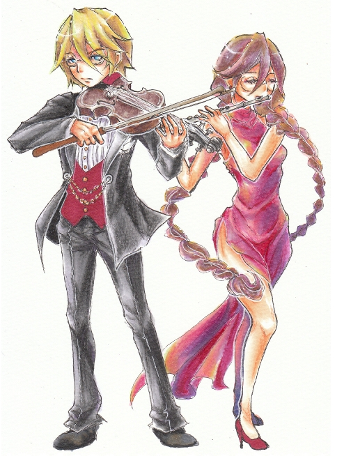 10s, 1boy, 1girl, blonde_hair, braid, brown_hair, danganronpa:_trigger_happy_havoc, danganronpa_(series)