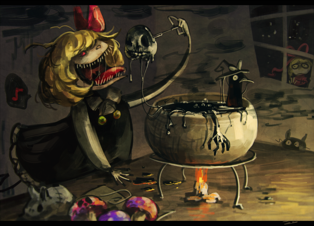 2girls, animalization, bad_food, bird, blonde_hair, crow, eating, food