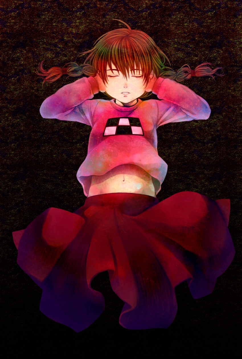 1girl, blackzizi, braid, brown_hair, closed_eyes, covering_own_ears, cropped_legs, female_focus