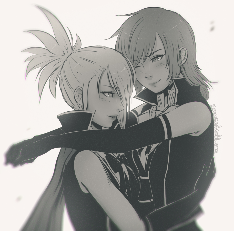 2girls, ;), artist_name, bare_shoulders, blush, bow, bowtie, closed_mouth