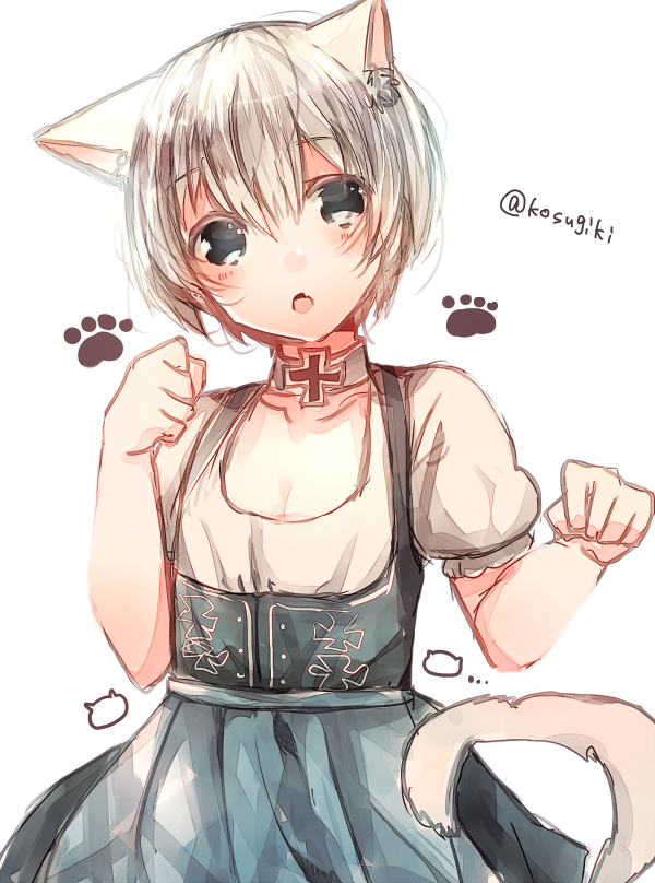 10s, 1girl, alternate_costume, animal_ears, animal_hands, bad_id, bad_twitter_id, blue_eyes