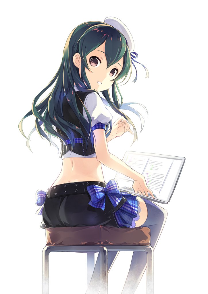 10s, 1girl, :d, belt, beret, black_vest, blue_ribbon, blue_skirt