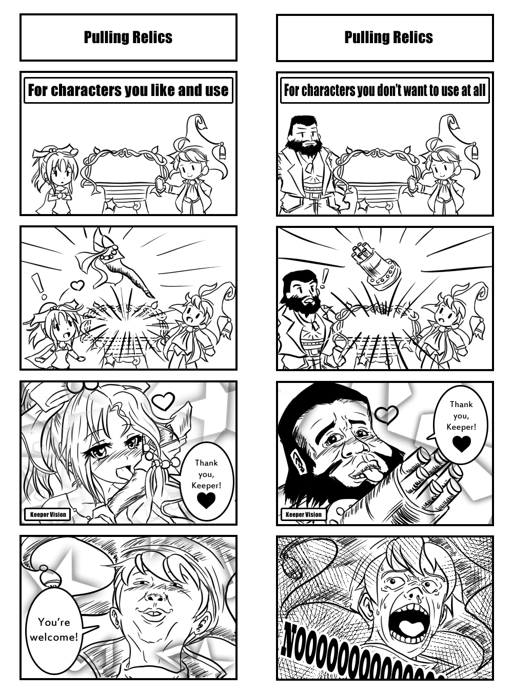 !, 1girl, 2boys, 4koma, barret_wallace, comic, deci, deci_(ffrk)