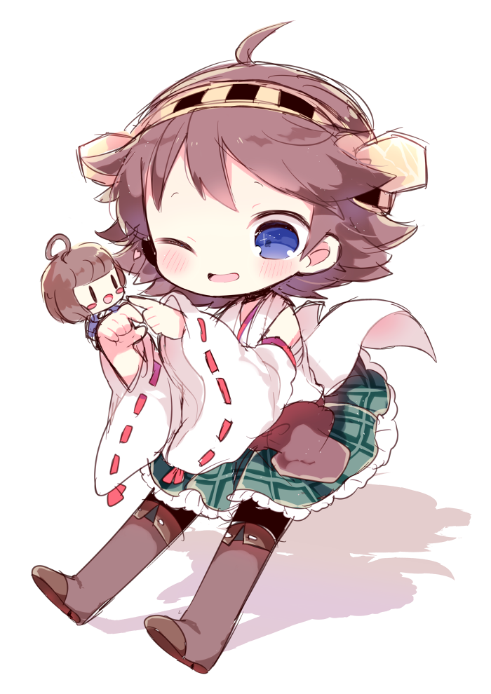 10s, 2girls, 35.6cm_twin_gun_mount_fairy, bad_id, bad_pixiv_id, blue_eyes, brown_hair, fairy_(kancolle)