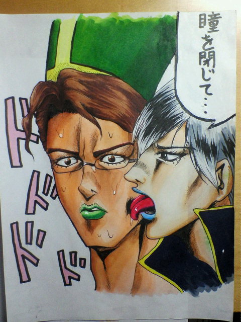 arc_system_works, ashley_loveless, battle_fantasia, brown_hair, cedric_ward, glasses, jojo_no_kimyou_na_bouken, licking