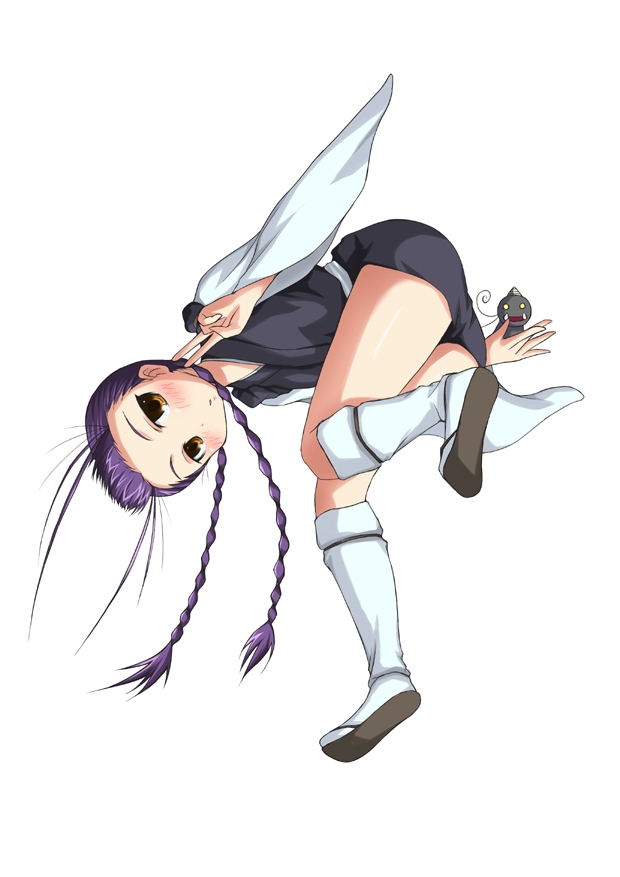 00s, amaenaideyo!!, bent_over, blush, braid, japanese_clothes, kneehighs, long_hair