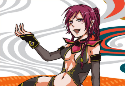 1girl, :d, bare_shoulders, black_gloves, bridal_gauntlets, center_opening, crop_top, da_ji