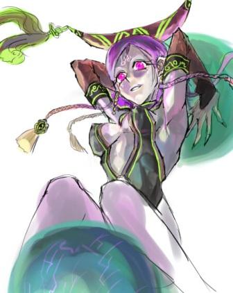 1girl, armpits, arms_up, ball, bridal_gauntlets, da_ji, da_ji_(musou_orochi), elbow_gloves