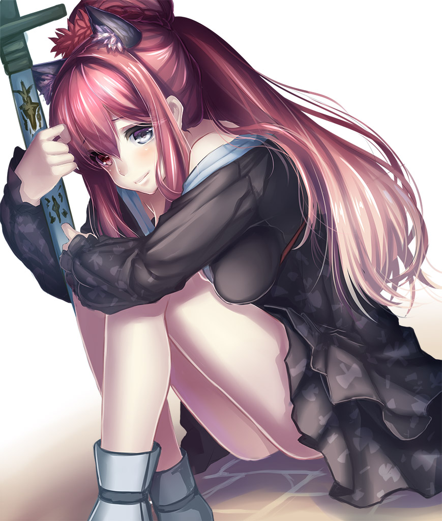 1girl, abondz, animal_ears, female_focus, heterochromia, long_hair, red_hair, seven_knights, shane_(seven_knights), solo