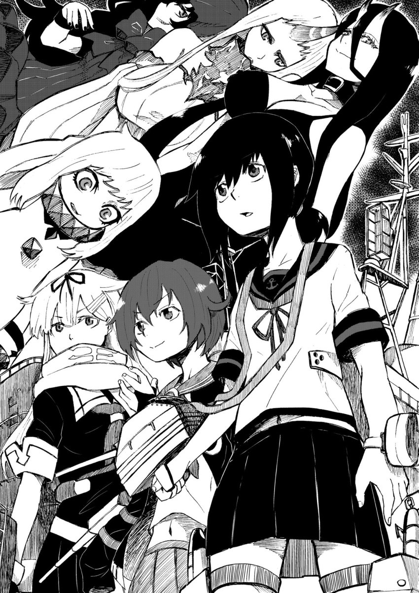 10s, 6+girls, abyssal_ship, anchor_symbol, bare_shoulders, battleship_princess, bow, breasts