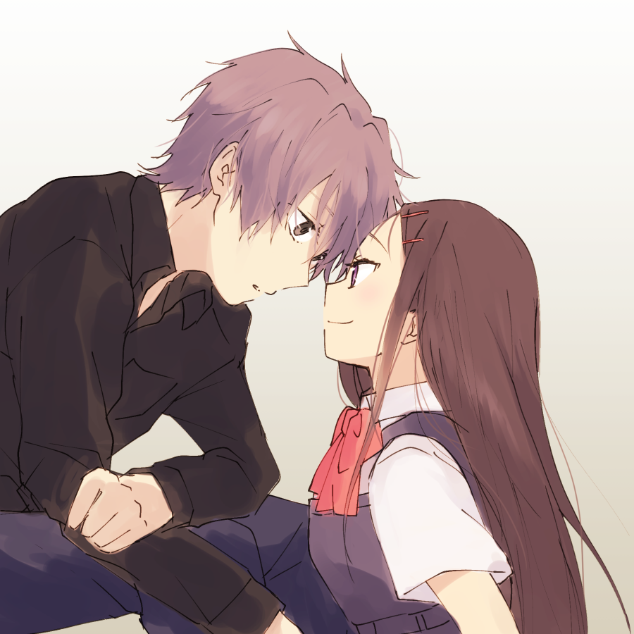 10s, 1boy, 1girl, black_hair, brother_and_sister, brown_eyes, charlotte_(anime), grey_hair