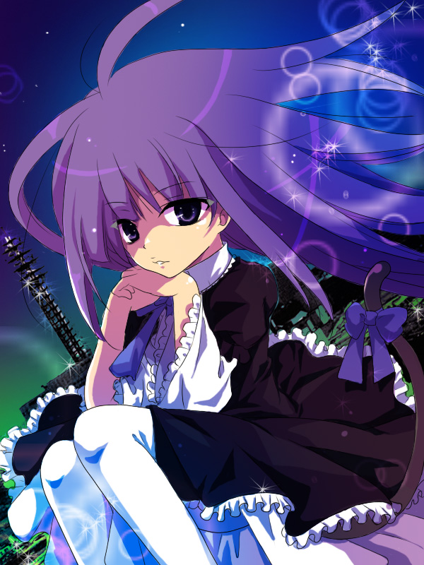 1girl, blunt_bangs, bow, cat_tail, dress, female_focus, frederica_bernkastel, frills