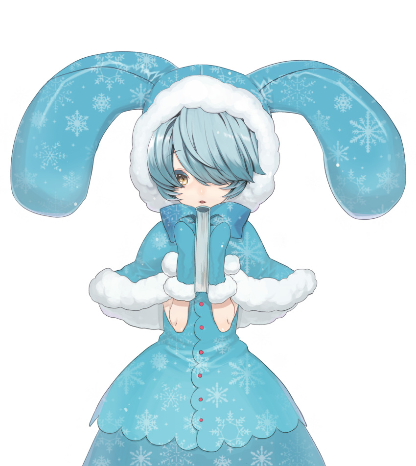 1girl, acedia_(otoca_d'or), animal_hood, bad_id, bad_pixiv_id, blue_bow, blue_dress, blue_gloves