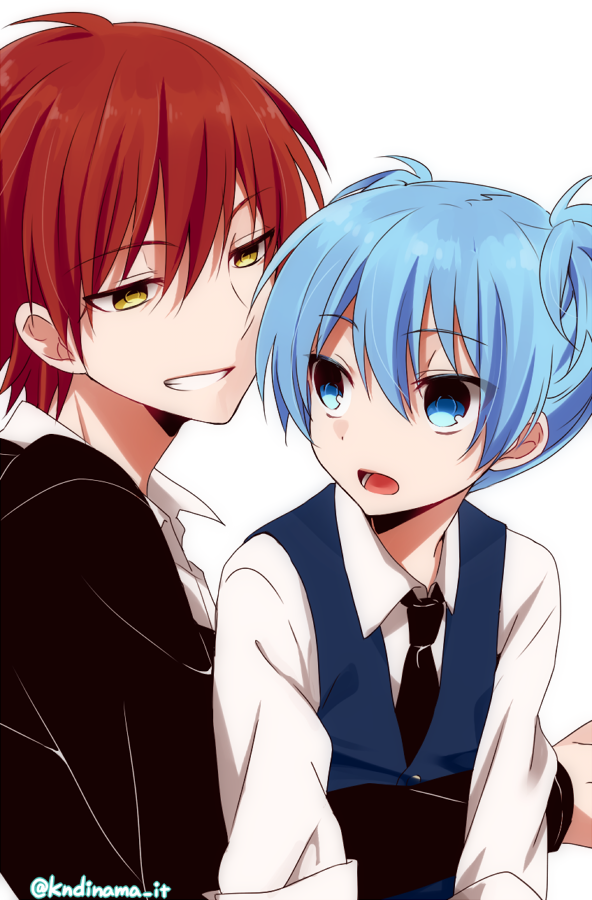10s, 2boys, akabane_karma, ansatsu_kyoushitsu, bad_id, bad_pixiv_id, blue_eyes, blue_hair