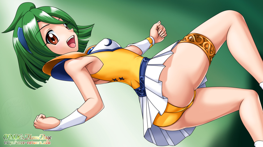 1990s_(style), 1girl, :d, ahoge, ai_tenshi_densetsu_wedding_peach, angel_daisy, artist_name, ass