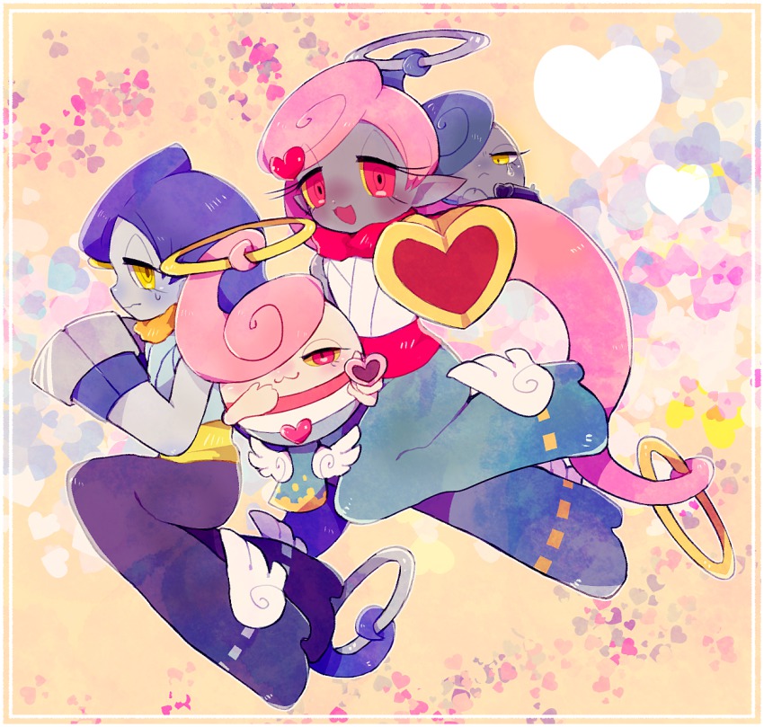 10s, :3, bad_id, bad_pixiv_id, character_request, colored_sclera, frown, hair_over_one_eye, heart, long_hair, looking_at_viewer, male_focus, motemacool, motemoten, motenusu, open_mouth, pink_eyes, pink_hair, pointy_ears, purple_hair, rurunankonanta, sleeveless, yellow_eyes, yellow_sclera, traditional_youkai, youkai_watch