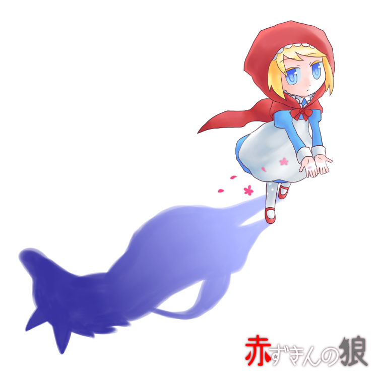 1girl, akazukin_no_ookami, blonde_hair, blue_eyes, cape, different_shadow, dress, from_above