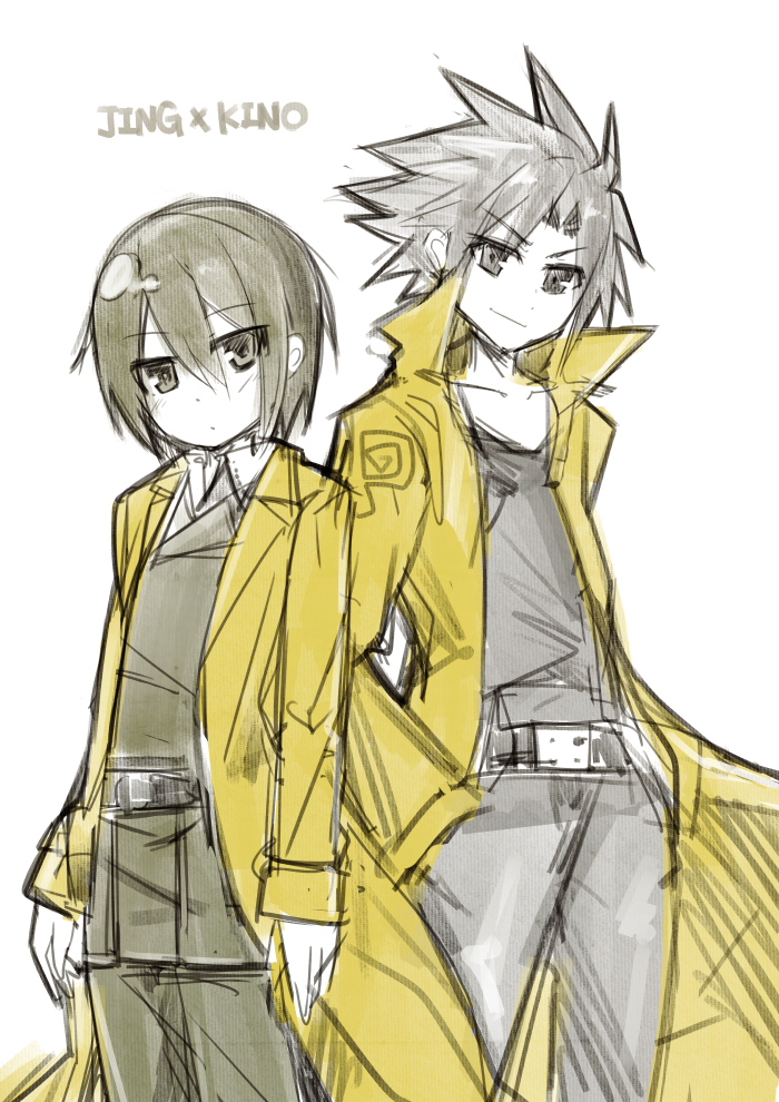 00s, 1boy, 1girl, black_eyes, black_hair, coat, jing, jing_(ou_dorobou_jing)