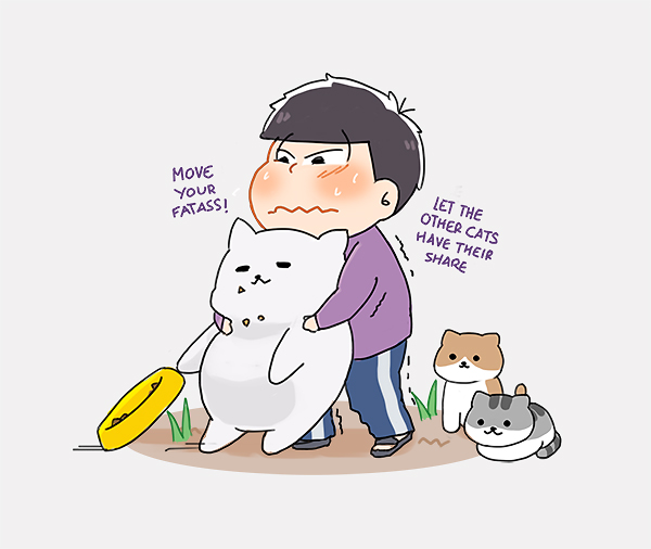 !, 10s, 1boy, black_eyes, black_hair, bowl, cat, chawachi-san