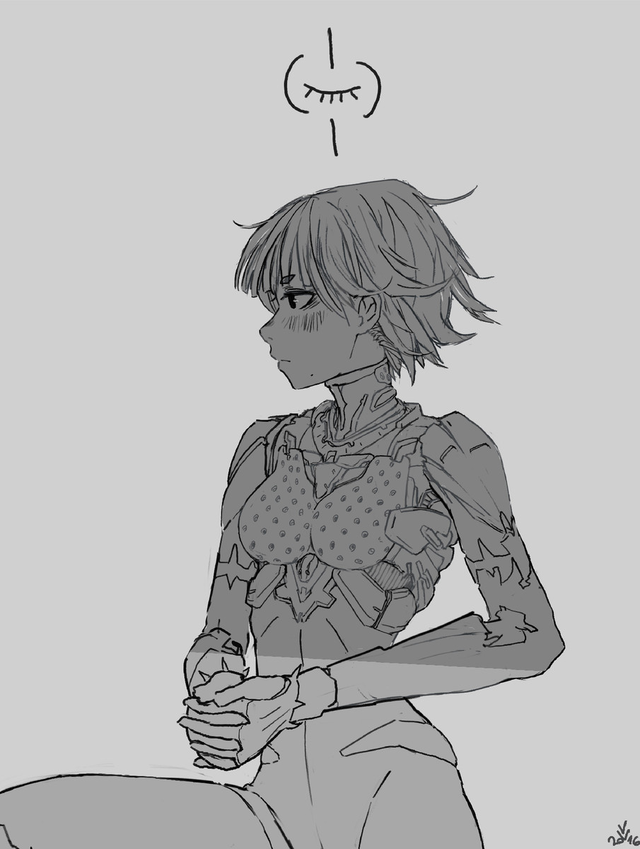 10s, 1girl, 2016, blush, female_focus, grey_background, greyscale, highres