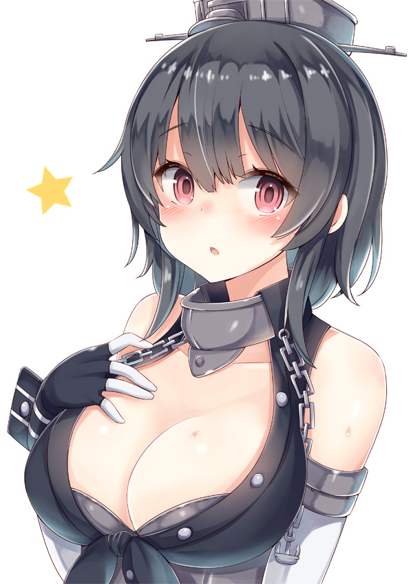 1girl, :o, alternate_costume, anchor, bad_id, bad_pixiv_id, black_hair, blush
