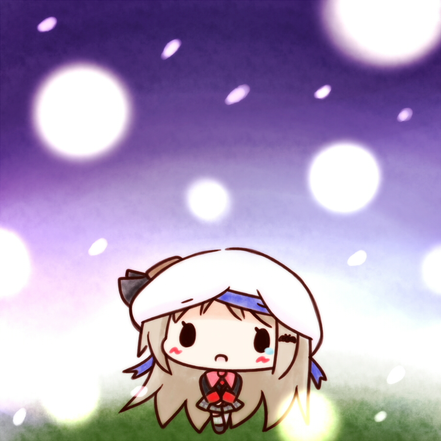 1girl, bat_hair_ornament, beret, blazer, blush, chibi, female_focus, hair_ornament