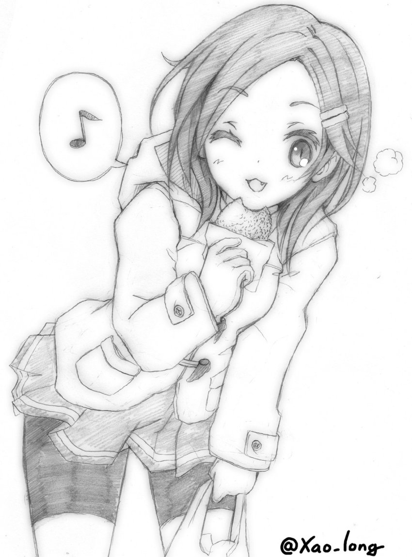 10s, 1girl, ;3, ;d, bike_shorts, bike_shorts_under_skirt, buttons, chicken99