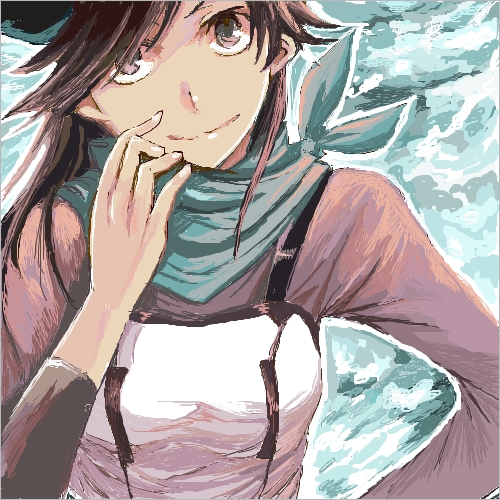 10s, 1girl, blue_scarf, brown_eyes, brown_hair, bump_(silk0423), closed_mouth, evangelion:_3.0_you_can_(not)_redo