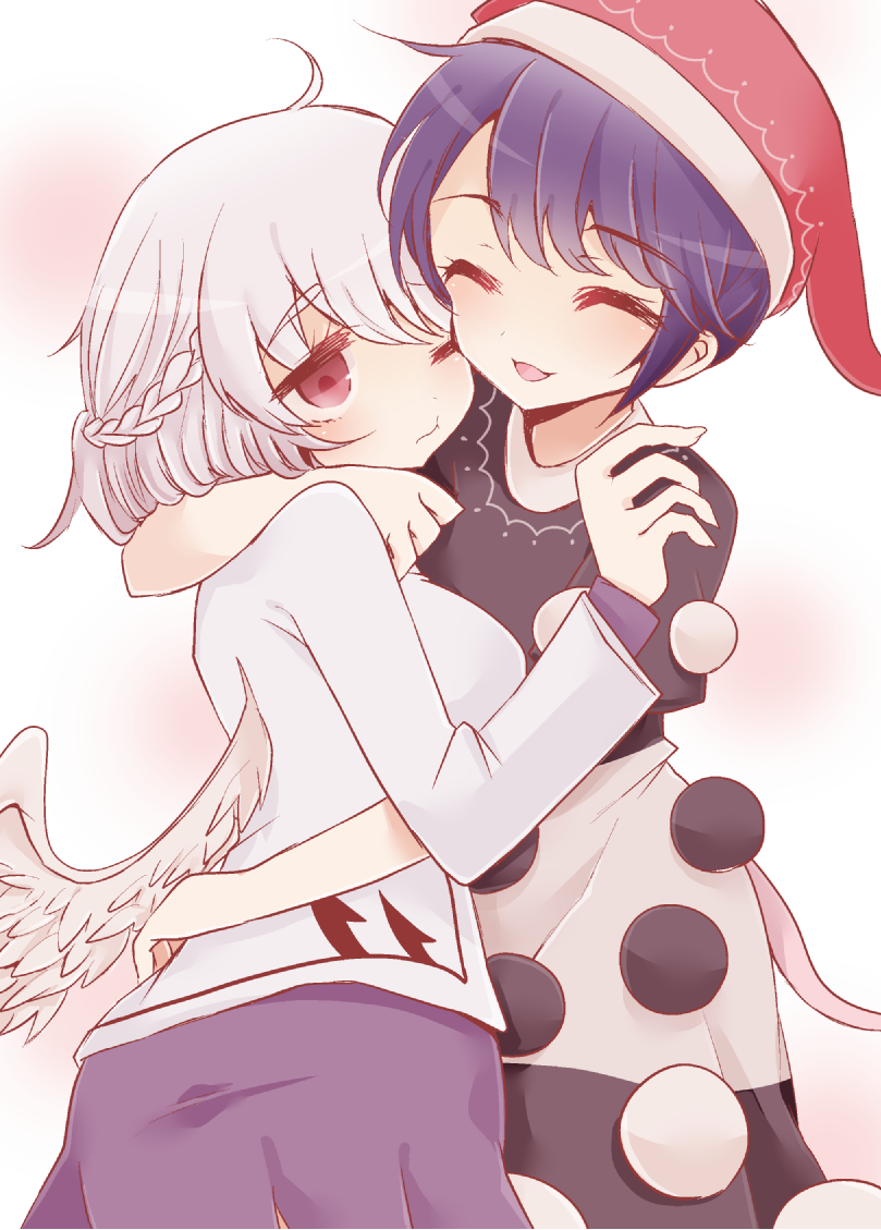 2girls, ass, bad_id, bad_pixiv_id, blue_hair, braid, breasts, closed_eyes