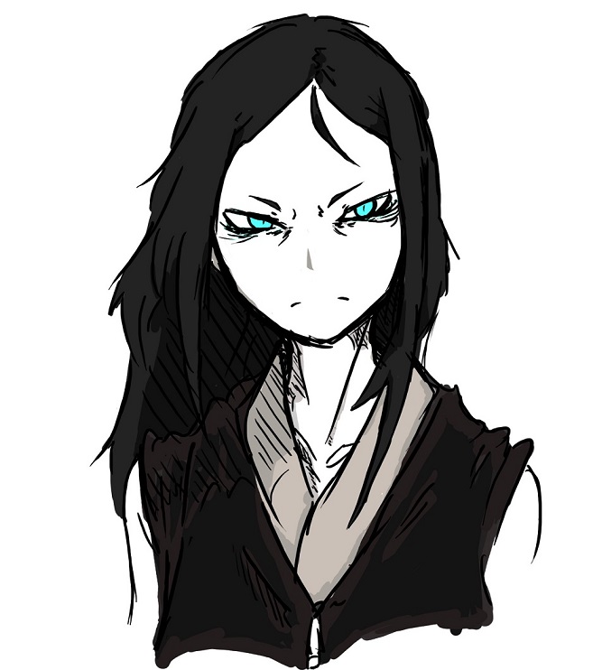 10s, 1girl, abyssal_ship, angry, bags_under_eyes, black_hair, blue_eyes, colored_skin