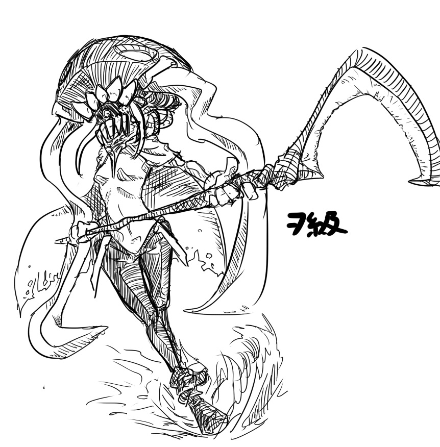 10s, 1girl, abyssal_ship, bodysuit, cane, cape, collar, commentary_request, female_focus, full_body, gloves, greyscale, kantai_collection, monochrome, shaded_face, shishitou_(tougarashikarai), solo, suspenders, tentacles, torn_clothes, translation_request, wo-class_aircraft_carrier