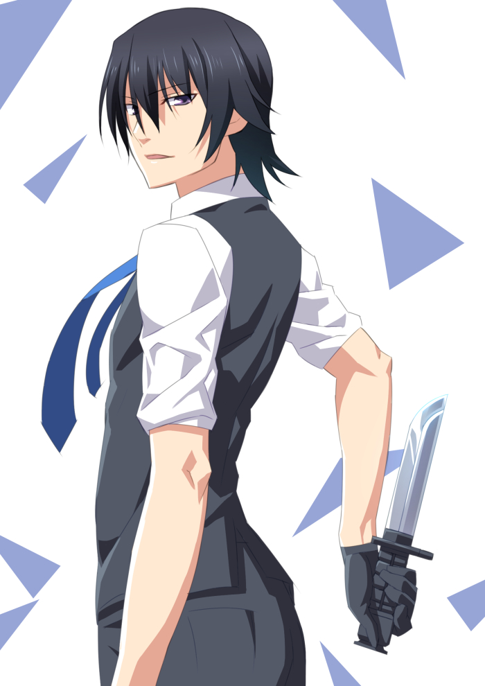 10s, 1boy, black_eyes, black_gloves, black_hair, blue_necktie, ese_shinshi, gloves