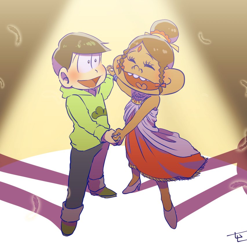 10s, 1boy, 1girl, 77_(3nan77), bad_id, bad_twitter_id, braid, brown_hair