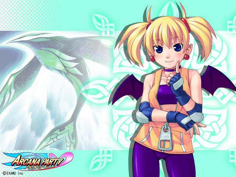 aq_interactive, arcana_heart, atlus, blonde_hair, blue_eyes, examu, lilica_felchenerow, mizuki_gyokuran, official_art, tempestas, twintails, wings, zipper