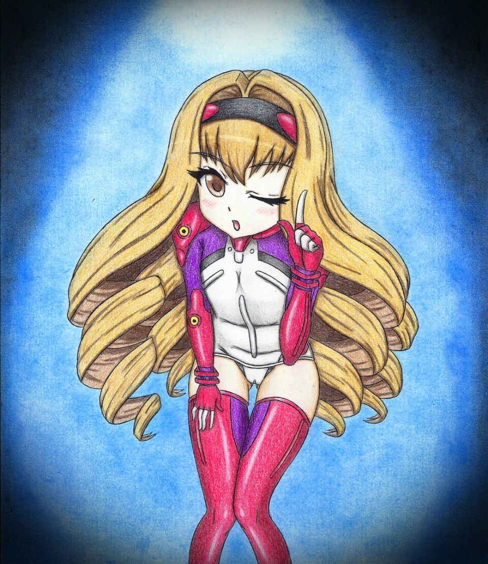 10s, 1girl, ;o, blonde_hair, blue_background, blush, bodysuit, boots