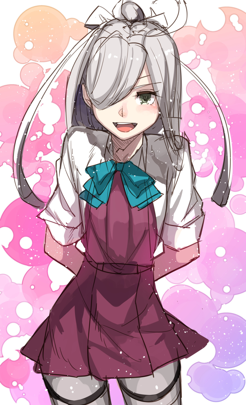 10s, 1girl, :d, absurdres, ahoge, arms_behind_back, asashimo_(kancolle), asashimo_kai_ni_(kancolle)