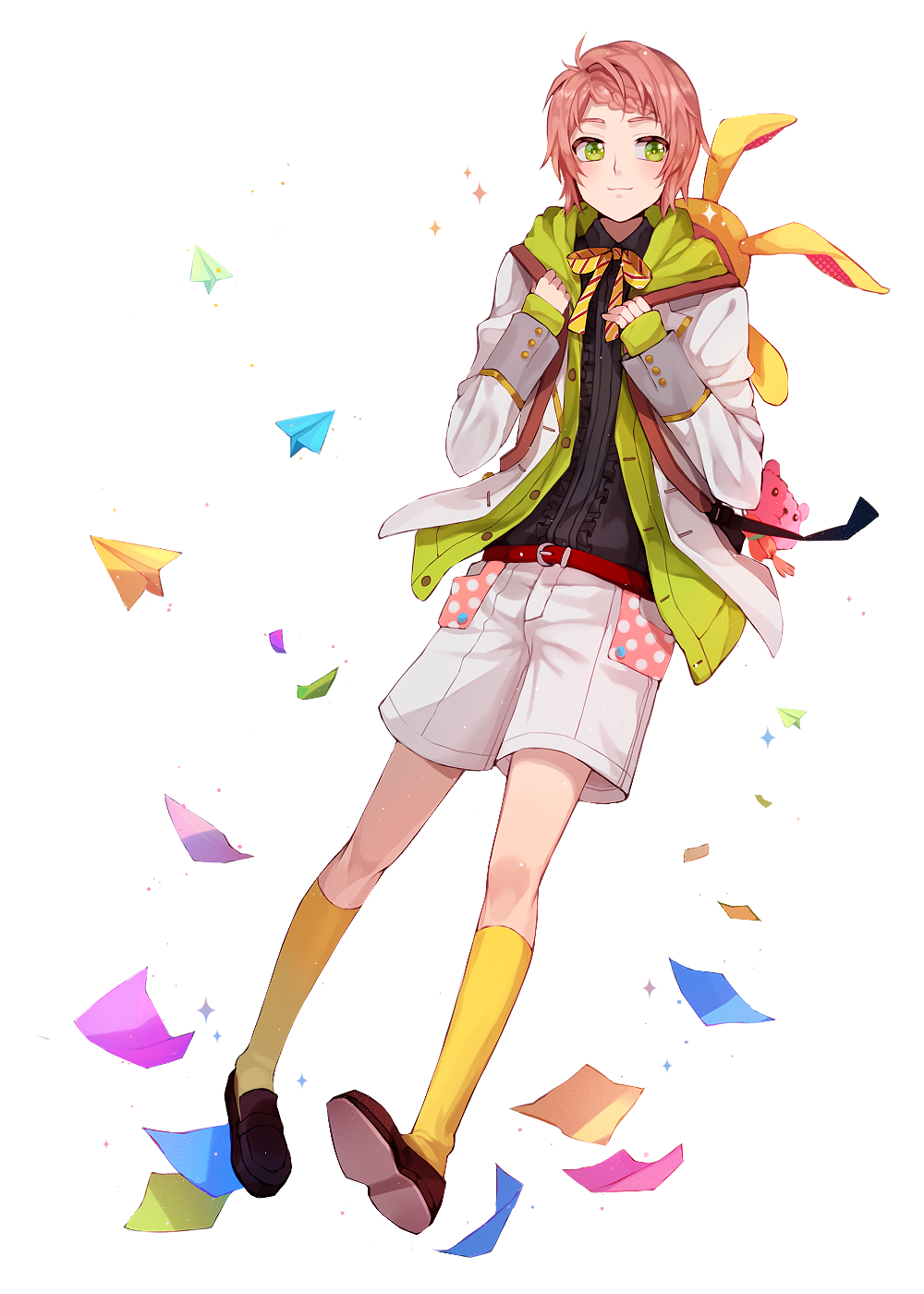 1boy, berii_(cad_berry), blush, braid, brown_hair, full_body, green_eyes, highres