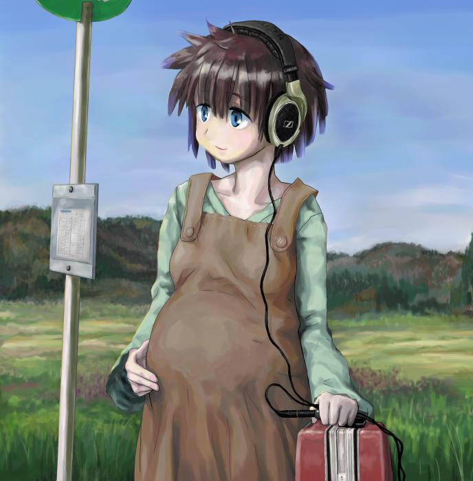 1girl, bad_id, bad_pixiv_id, blue_eyes, brown_hair, bus_stop, day, female_focus