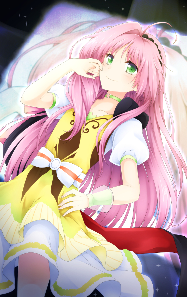 1boy, choker, crossdressing, crossdressing_(mtf), doutika, dress, green_eyes, hanabusa_kokoro