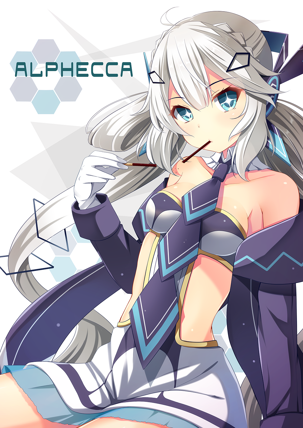 +_+, 1girl, ahoge, akine_(kuroyuri), alphecca, bare_shoulders, bemani, blue_eyes