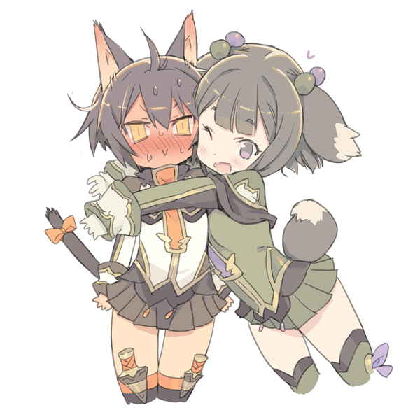 >:>, 2girls, :>, animal_ears, blade_(galaxist), blush, bow, cat_ears
