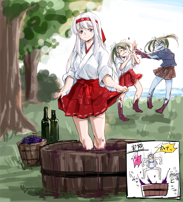 10s, bikini, gmgt_(gggggg3), grape_stomping, hair_ribbon, japanese_clothes, kantai_collection, long_hair