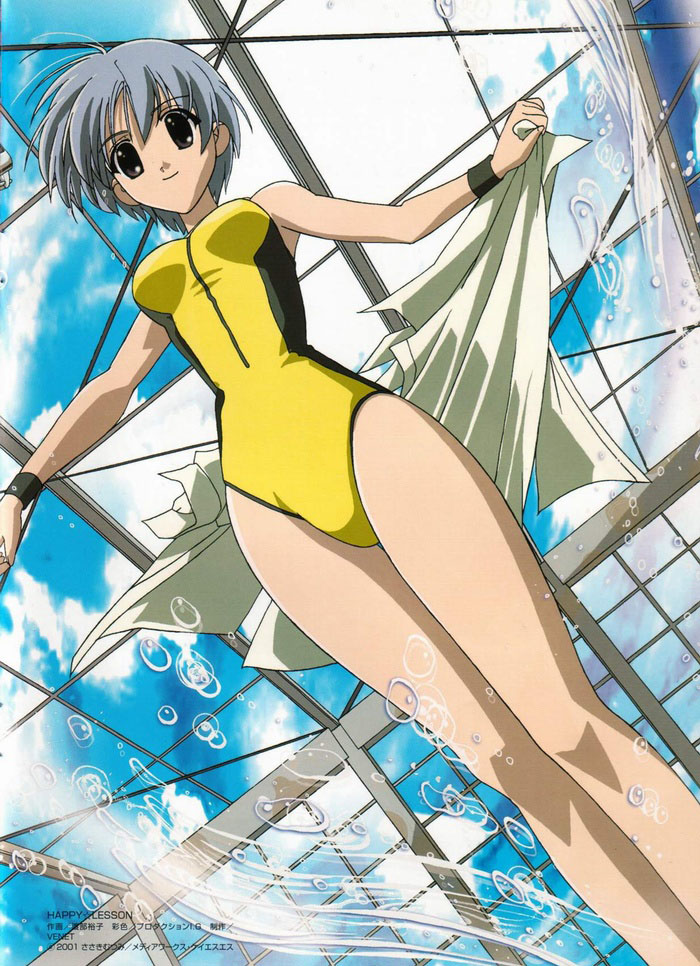 00s, 1girl, competition_swimsuit, day, gokajo_satsuki, gokajou_satsuki, grey_hair, happy_lesson