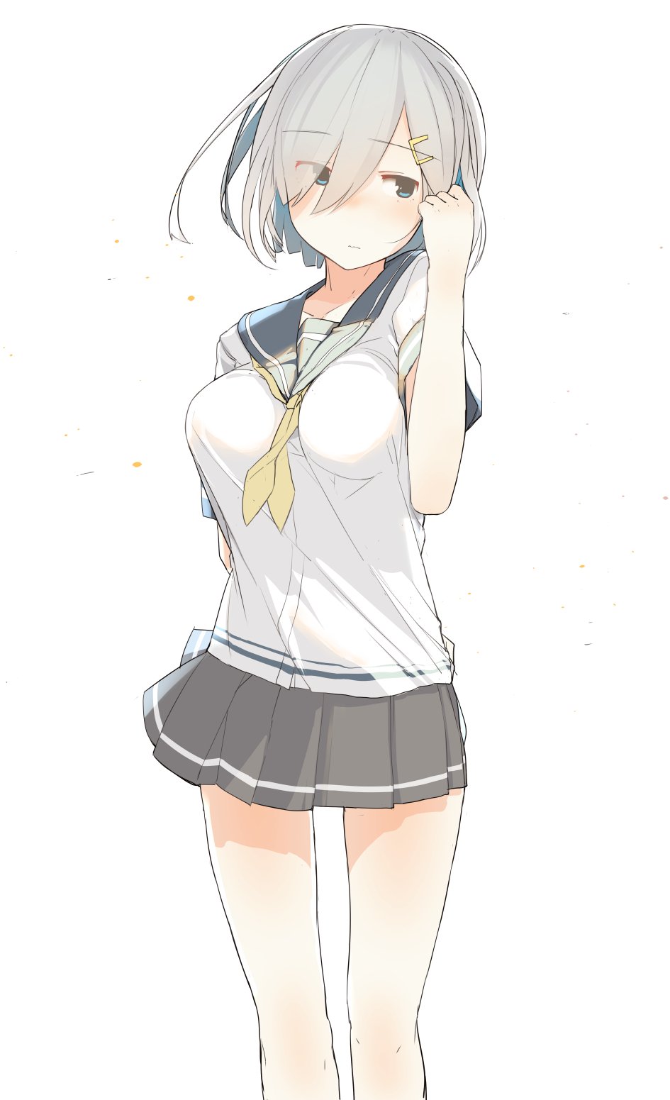 10s, 1girl, arm_behind_back, blue_eyes, blush, breasts, eyes_visible_through_hair, female_focus