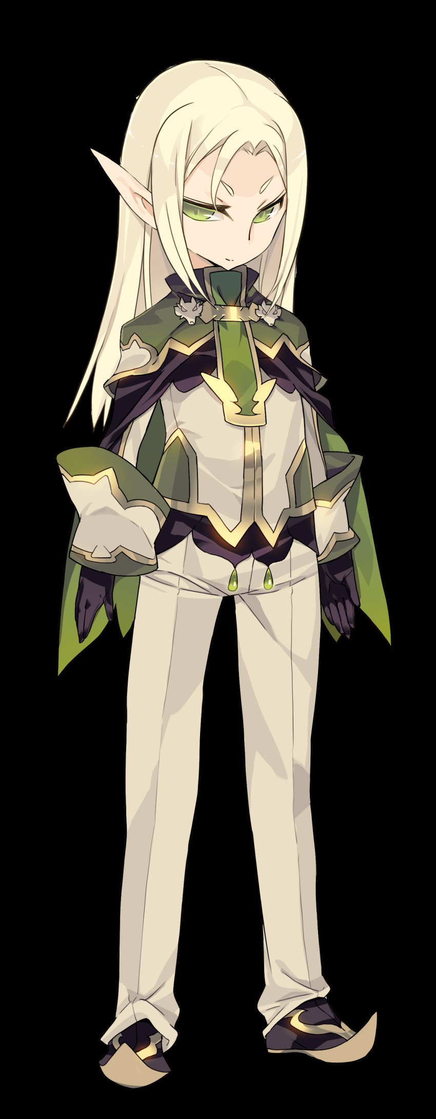 1boy, absurdres, bishounen, blade_(galaxist), blonde_hair, cape, elf, erik_burton