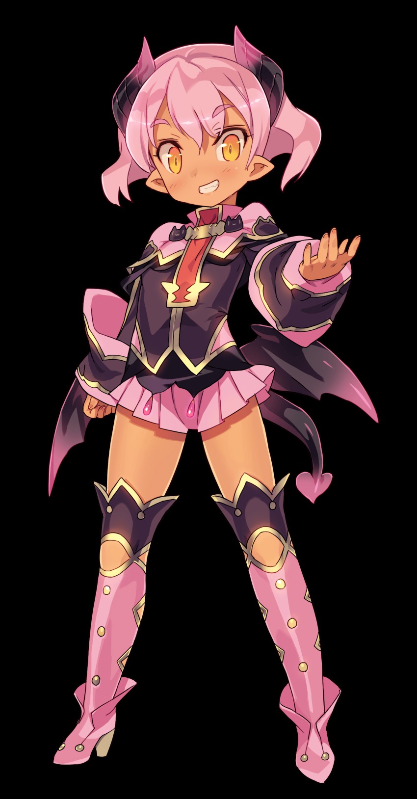 1girl, absurdres, blade_(galaxist), blush, dark-skinned_female, dark_skin, demon_girl, fang