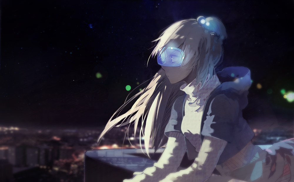1girl, bad_id, bad_pixiv_id, city, cityscape, cropped_jacket, female_focus, goggles