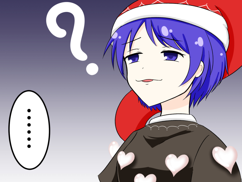 ..., 1girl, ?, blue_background, blue_eyes, blue_hair, doremy_sweet, dress