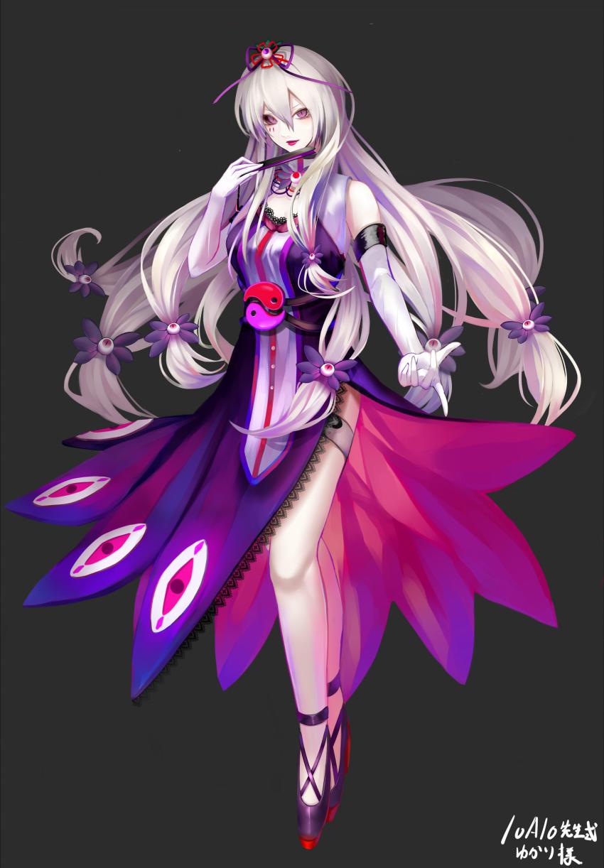 1girl, absurdres, adapted_costume, alternate_costume, alternate_hair_color, bare_shoulders, black_sclera, blonde_hair