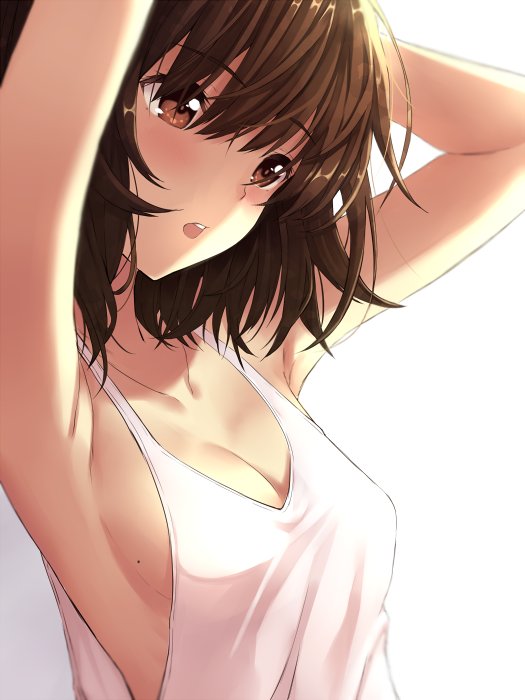 1girl, :o, armpits, arms_behind_back, arms_behind_head, arms_up, bad_id, bad_twitter_id